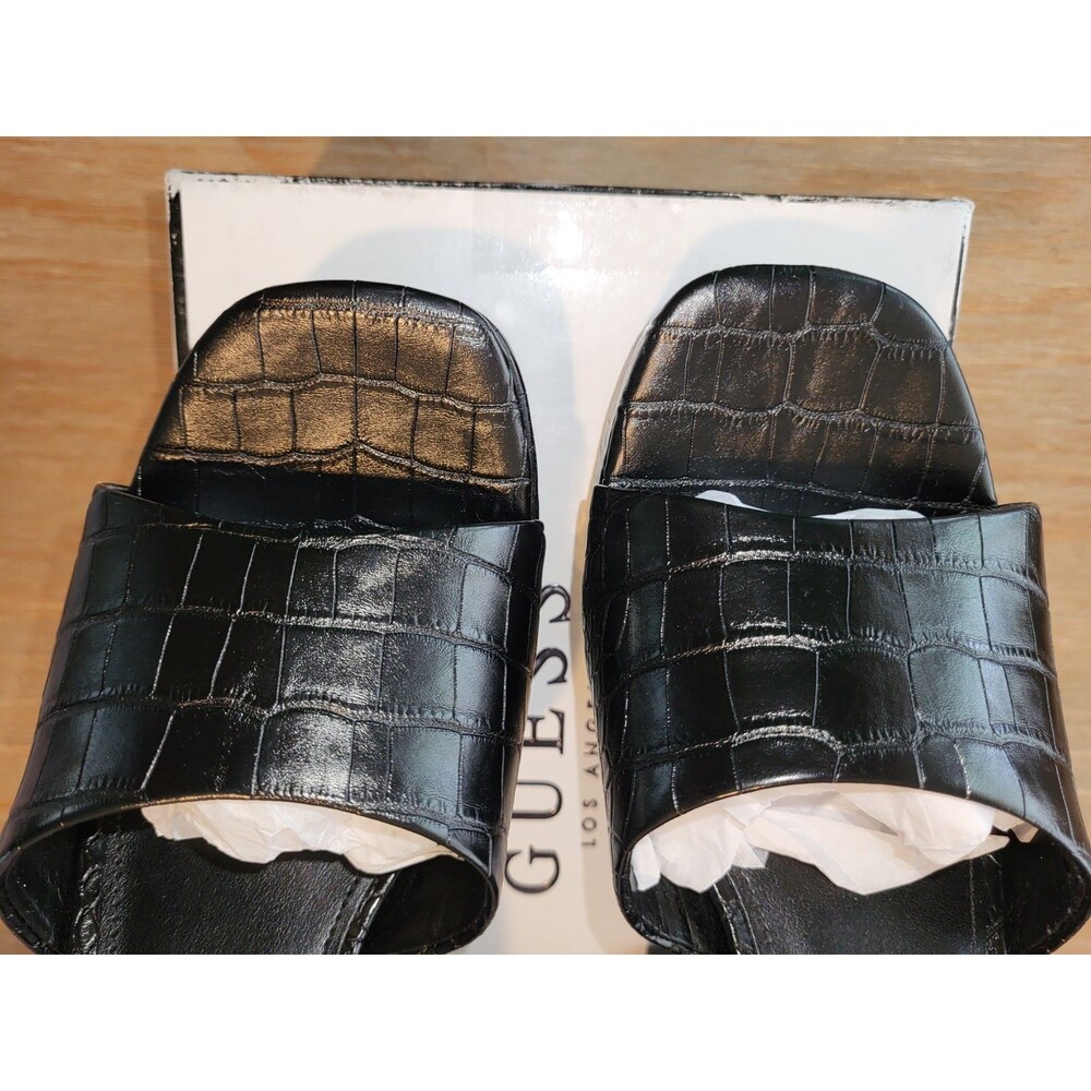 GUESS Jadah Black Croc Platform Sandals Mules Block Heel Women's Size 9 M - Picture 3 of 6